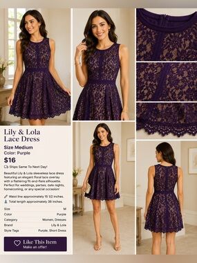 Lily & Lola purple dress size medium